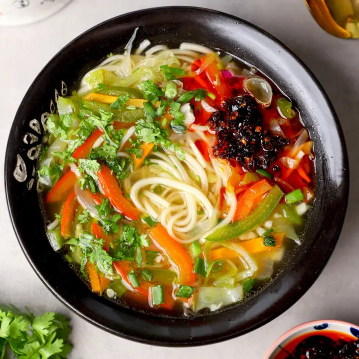 A bowl of thukpa noodle soup